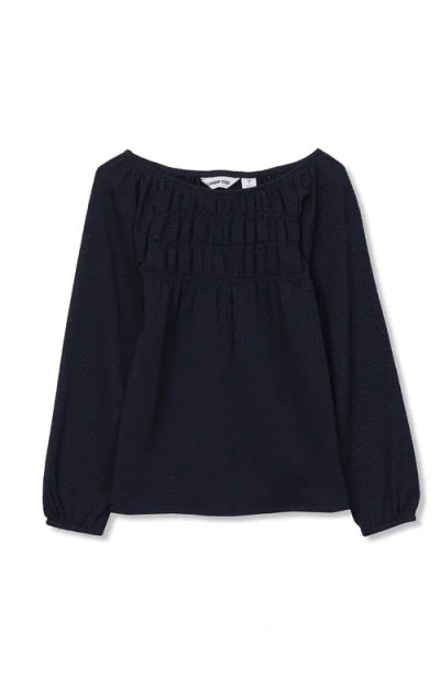 Lands' End Kids'  Girls Smocked Long Sleeve Knit Shirt In Black