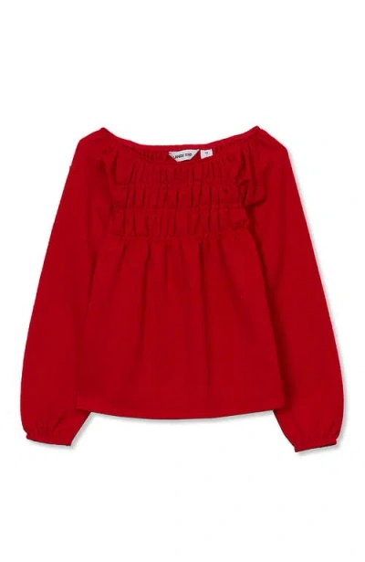 Lands' End Kids'  Girls Smocked Long Sleeve Knit Shirt In Red