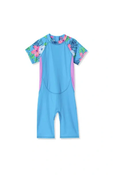 Lands' End Kids'  Girls Surf Bodysuit In Turquoise Flowers