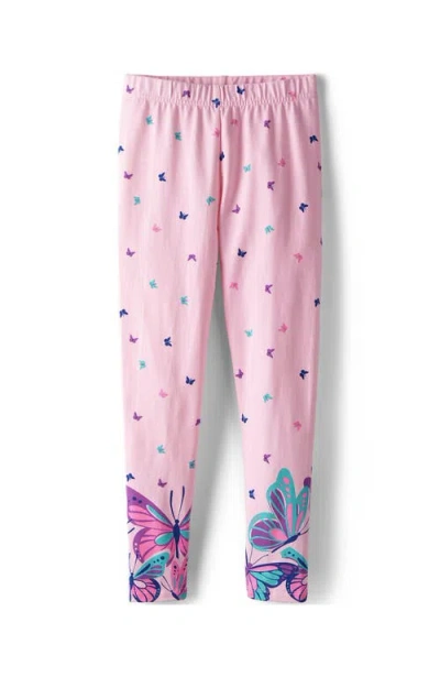 Lands' End Kids'  Girls Tough Cotton Novelty Leggings In Soft Pink Butterflies