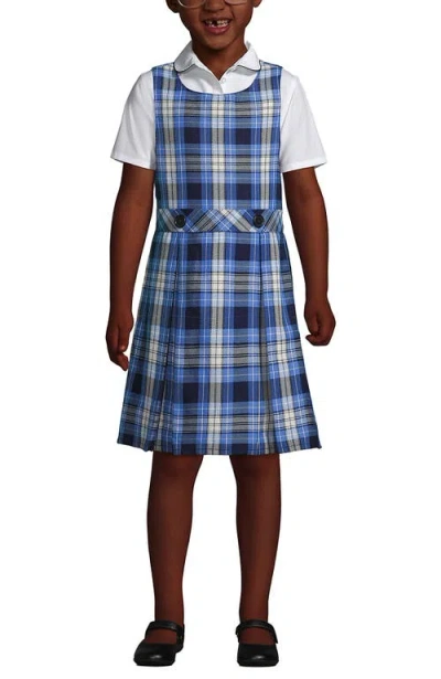 Lands' End Kids'  Girls Uniform Plaid Jumper In Clear Blue Plaid