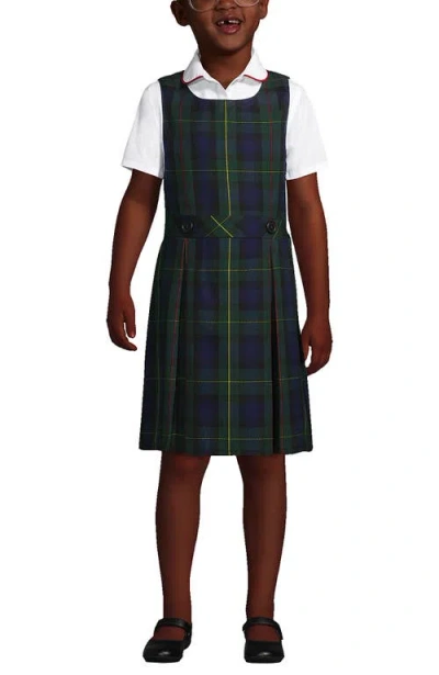 Lands' End Kids'  Girls Uniform Plaid Jumper In Hunter/classic Navy Plaid