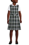 Lands' End Girls Uniform Plaid Jumper In White/evergreen Plaid