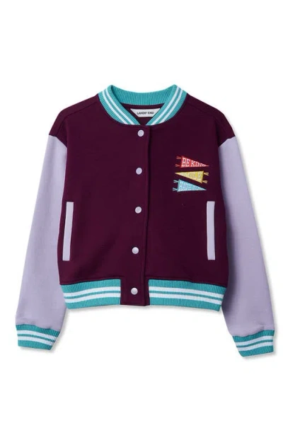 Lands' End Kids'  Girls Varsity Bomber Jacket In Burgundy