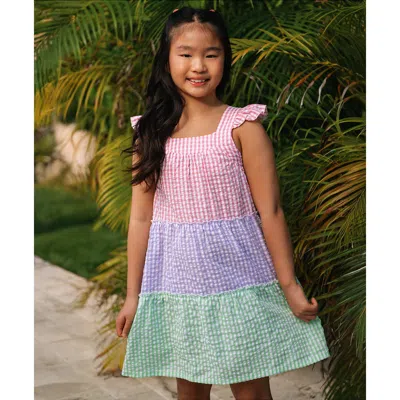 Lands' End Kids'  Girls Woven Tiered Dress In Multi
