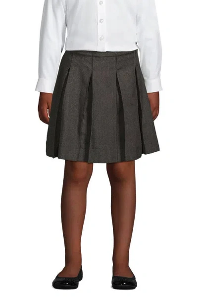 Lands' End Kids'  School Uniform Girls Solid Box Pleat Skirt Below The Knee In Gray