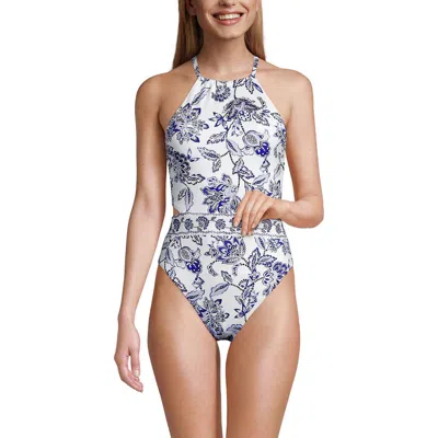 Lands' End High Neck Monokini High Leg One Piece Swimsuit In Gray