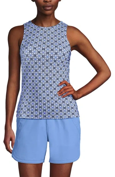 Lands' End Dd-cup High Neck Upf 50 Sun Protection Modest Tankini Swimsuit Top In Blue