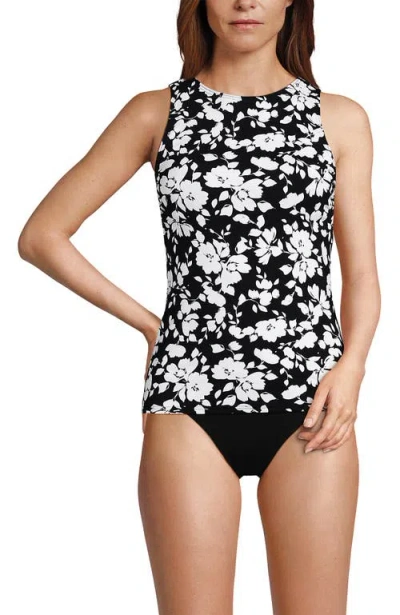 Lands' End High Neck Upf 50 Modest Tankini Top Swimsuit In Black