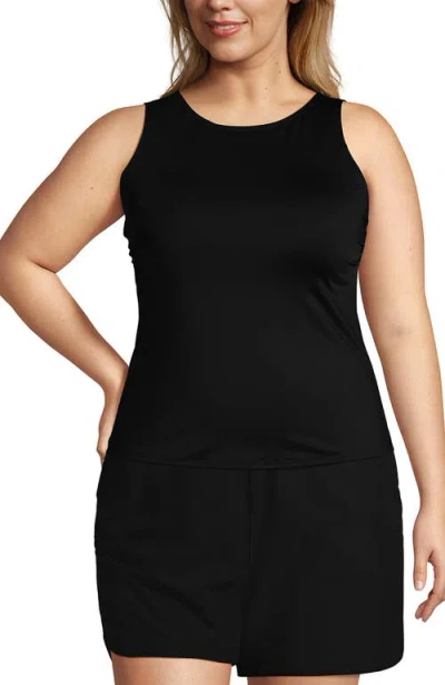 Lands' End High Neck Upf 50 Modest Tankini Top Swimsuit In Black