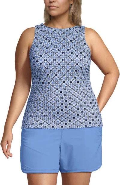 Lands' End High Neck Upf 50 Modest Tankini Top Swimsuit In Blue
