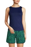 Lands' End High Neck Upf 50 Modest Tankini Top Swimsuit In Deep Sea Navy