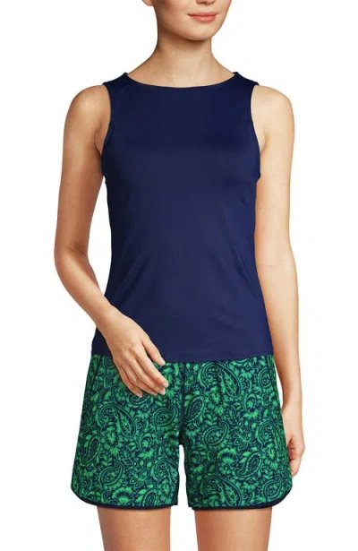 Lands' End High Neck Upf 50 Modest Tankini Top Swimsuit In Deep Sea Navy