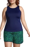 Lands' End High Neck Upf 50 Modest Tankini Top Swimsuit In Deep Sea Navy