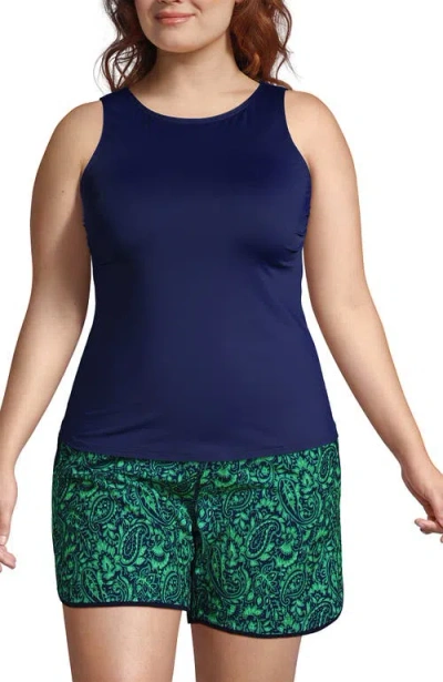 Lands' End High Neck Upf 50 Modest Tankini Top Swimsuit In Deep Sea Navy