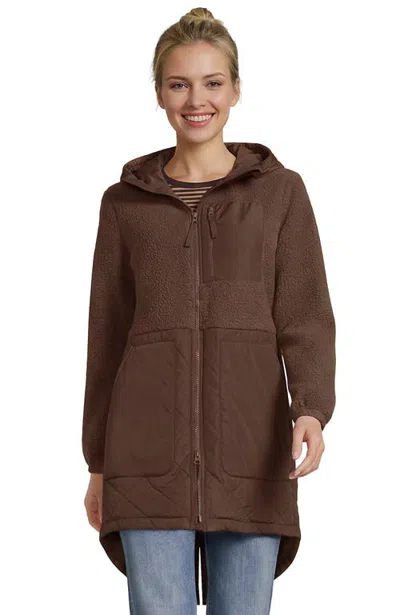 Lands' End High Pile Fleece Quilted Mixed Media Parka In Brown