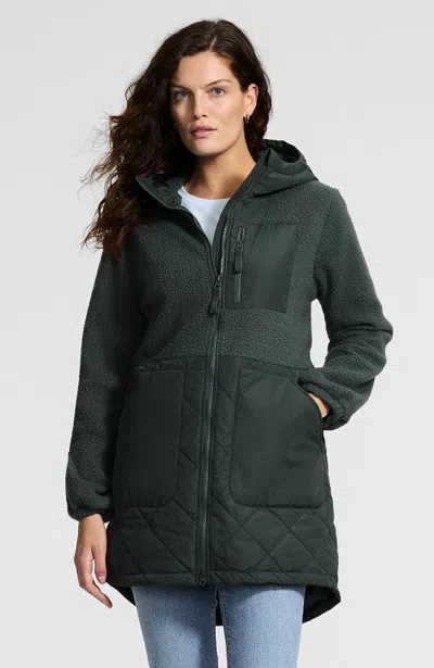 Lands' End High Pile Fleece Quilted Mixed Media Parka In Green