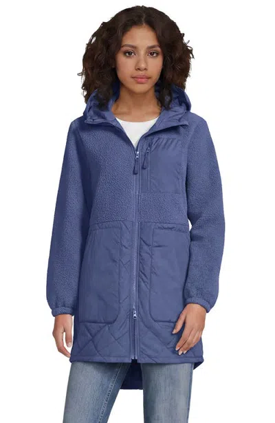 Lands' End High Pile Fleece Quilted Mixed Media Parka In Blue