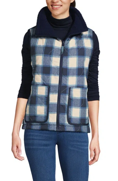 Lands' End High Pile Fleece Reversible Mixed Media Vest In Multi