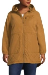 Lands' End High Pile Quilted Mixed Media Parka In Brown