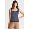 Lands' End High Retention Square Neck Tank Sweater In Deep Sea Navy/ivory Stripe