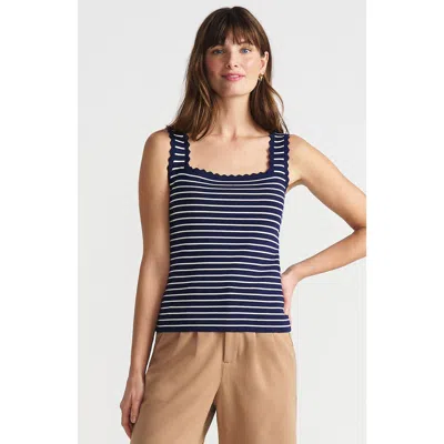 Lands' End High Retention Square Neck Tank Sweater In Deep Sea Navy/ivory Stripe
