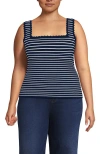 Lands' End Plus Size High Retention Square Neck Tank Sweater In Deep Sea Navy/ivory Stripe