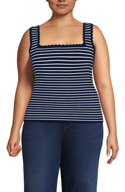 Lands' End Plus Size High Retention Square Neck Tank Sweater In Deep Sea Navy/ivory Stripe