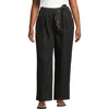 Lands' End High Ridge Twill Pull On Pleated Wide Leg Pants In Black Stone Wash