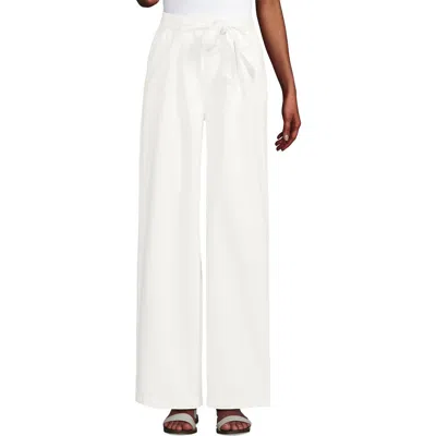 Lands' End High Ridge Twill Pull On Pleated Wide Leg Pants In Chalk White