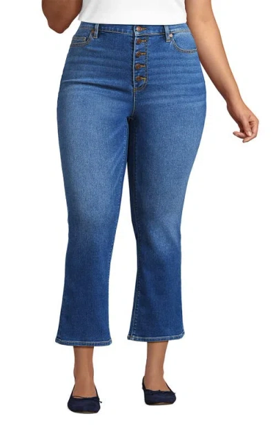 Lands' End High Rise Denim Button Front Kick Flare Crop Jeans In Blue