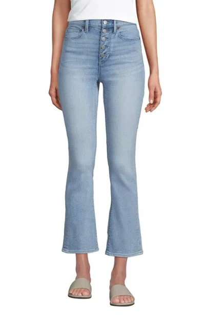 Lands' End High Rise Denim Button Front Kick Flare Crop Jeans In Blue