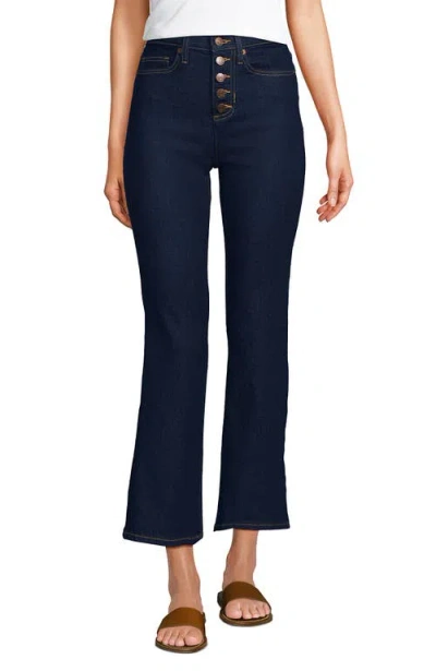Lands' End High Rise Denim Button Front Kick Flare Crop Jeans In Blue