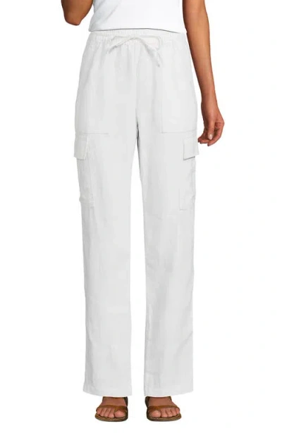 Lands' End High Rise Drawstring Linen Cargo Pants In White