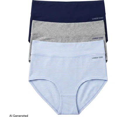 Lands' End High Rise Full Coverage Brief Soft Essential Everyday 3 Pack Panties In Blue
