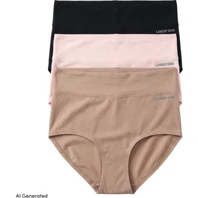 Lands' End High Rise Full Coverage Brief Soft Essential Everyday 3 Pack Panties In Multi