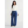 Lands' End High Rise Soft Denim Pleated Wide Leg Trousers In Indigo Tide Blue