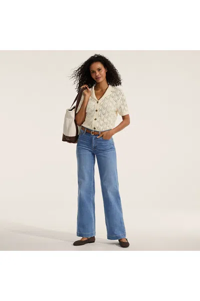 Lands' End High Rise Wide Leg Denim Jeans In Blue