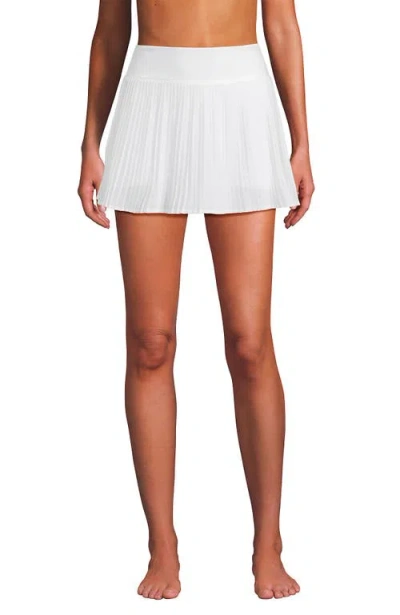 Lands' End High Waisted Pleated Woven Swim Skort In White