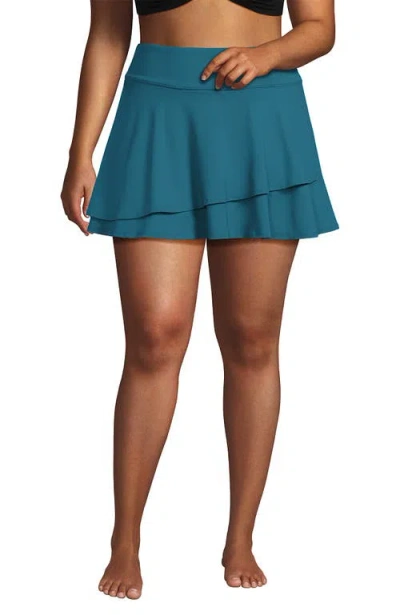 Lands' End High Waisted Tulip Hem Swim Skort In Blue