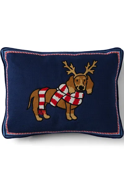 Lands' End Holiday Needlepoint Throw Pillow In Blue