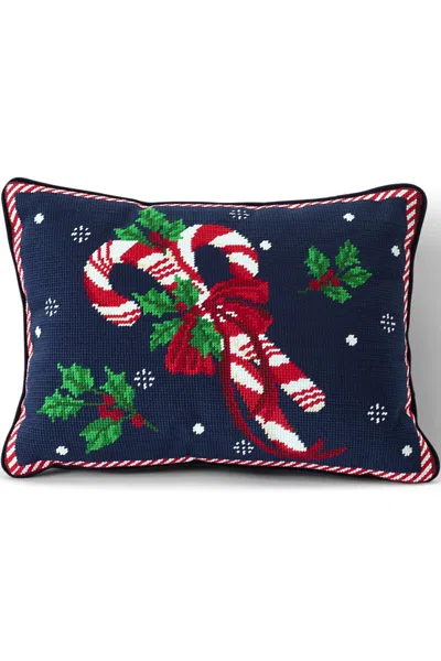 Lands' End Holiday Needlepoint Throw Pillow In Blue