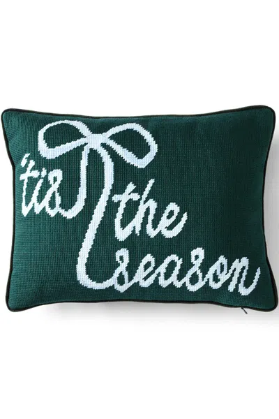Lands' End Holiday Needlepoint Throw Pillow In Green