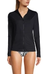 Lands' End Long Sleeve Hooded Full Zip Upf 50 Rash Guard In Black