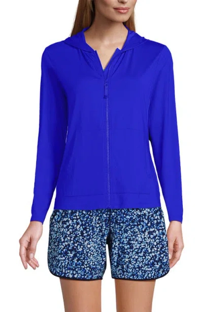 Lands' End Hooded Full Zip Long Sleeve Rash Guard Upf 50 Cover-up In Electric Blue