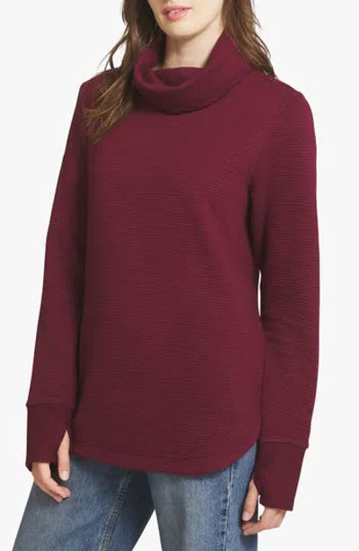 Lands' End Jacquard Funnel Neck Tunic In Windsor Wine