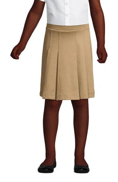 Lands' End Kids'  School Uniform Girls Ponte Pleat Skirt In Khaki