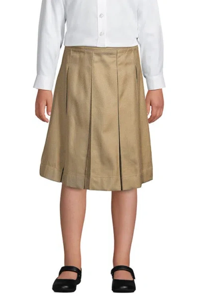Lands' End Kids'  School Uniform Girls Solid Box Pleat Skirt Below The Knee In Khaki