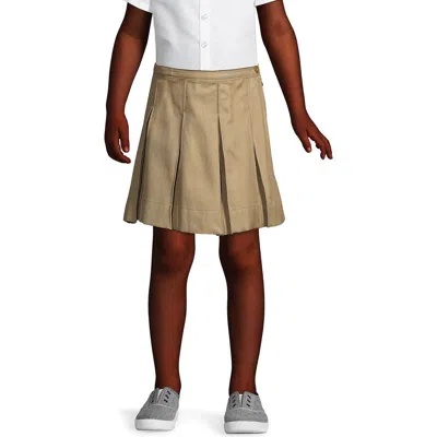 Lands' End Kids'  School Uniform Girls Solid Box Pleat Skirt Above Knee In Khaki
