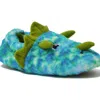 Lands' End Kids Cute Furry Animal Slippers In Blue Dino Camo